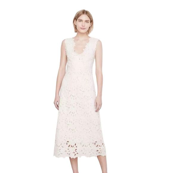 Vince White Gesso Eyelet Lace Embroidered V-Neck Sheath Midi Dress, sz 6 NWT - Picture 6 of 10